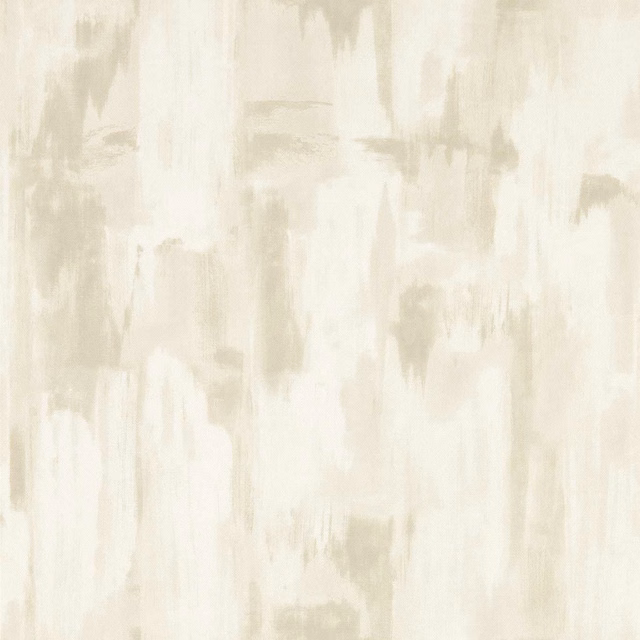 Warm cream wallpaper with pale taupe vertical painterly marks and distressed texture
