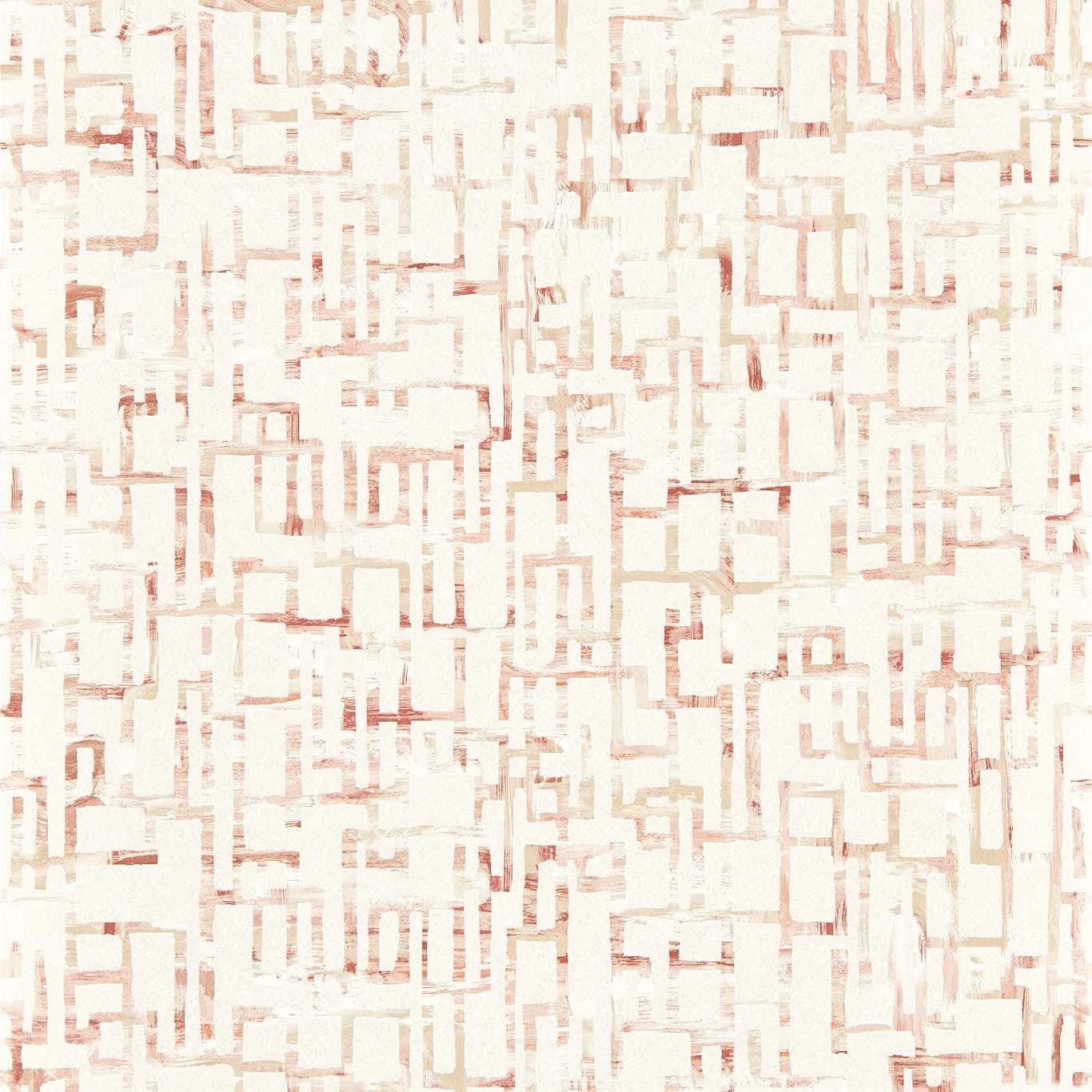 Cream wallpaper with irregular blush-pink geometric lines and broken rectangular motifs