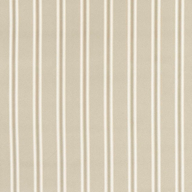 Warm antique cream woven fabric with fine vertical white stripes and subtle texture