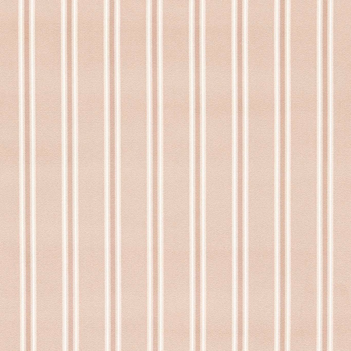 Soft blush pink woven fabric with narrow vertical ivory stripes and tactile texture