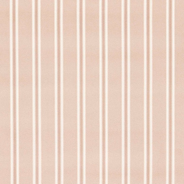 Soft blush pink woven fabric with narrow vertical ivory stripes and tactile texture