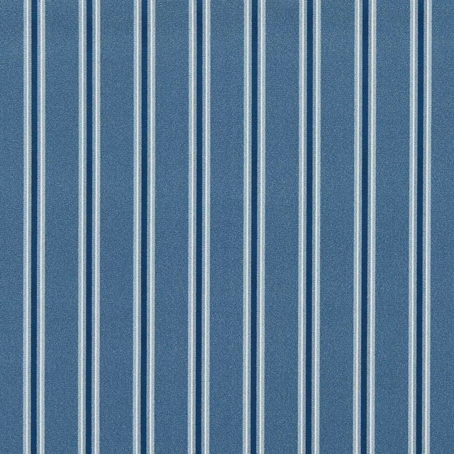 Cool indigo-blue woven fabric with fine pale vertical stripes and subtle texture
