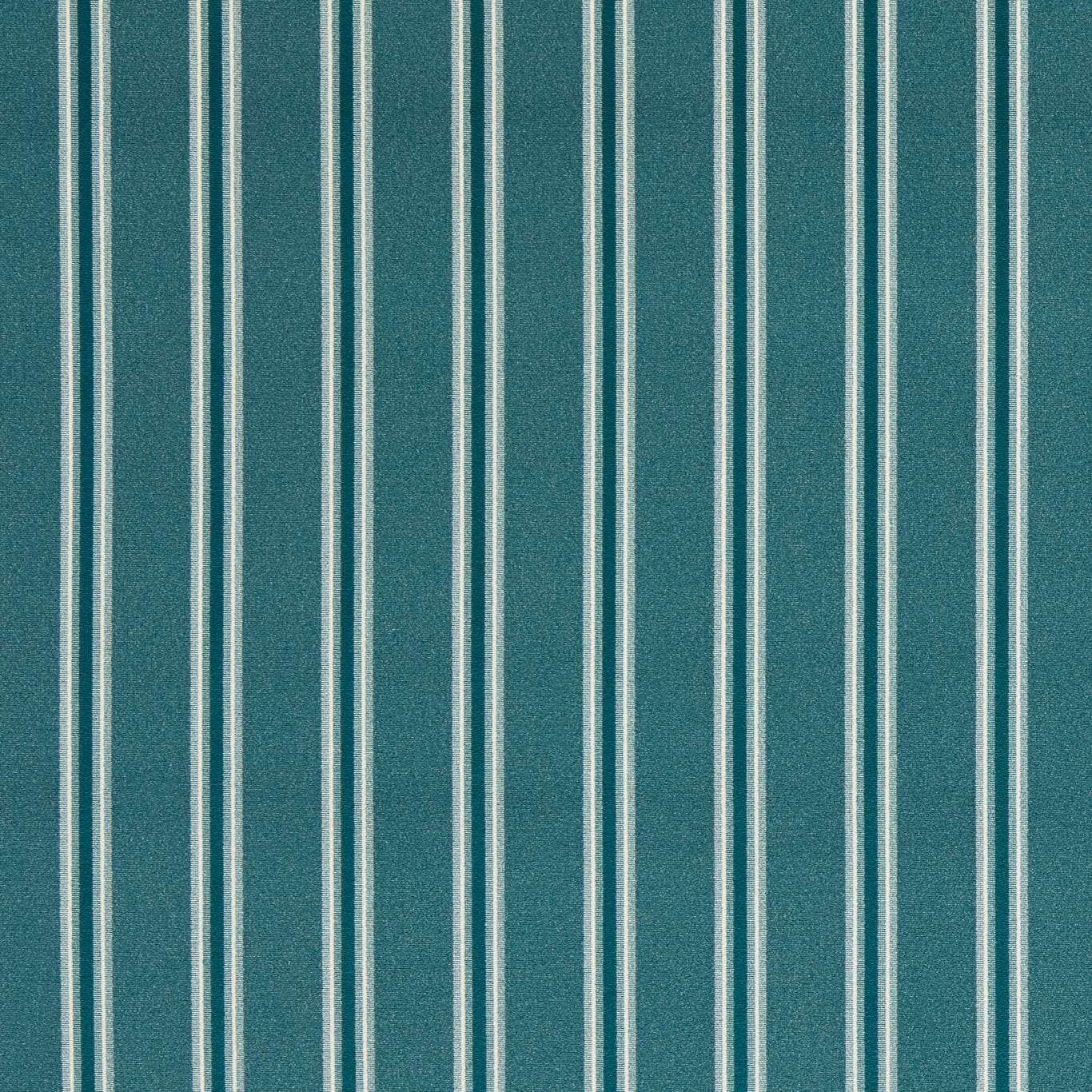 Deep teal woven fabric with fine vertical cream-grey stripes and softly grainy texture