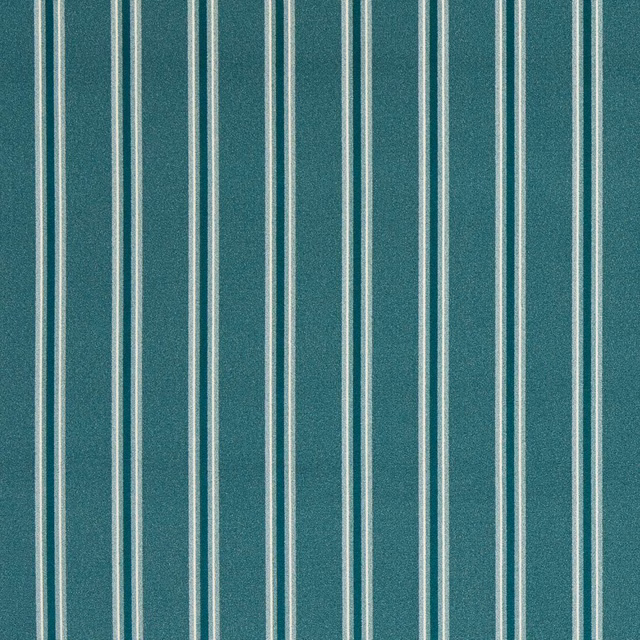 Deep teal woven fabric with fine vertical cream-grey stripes and softly grainy texture