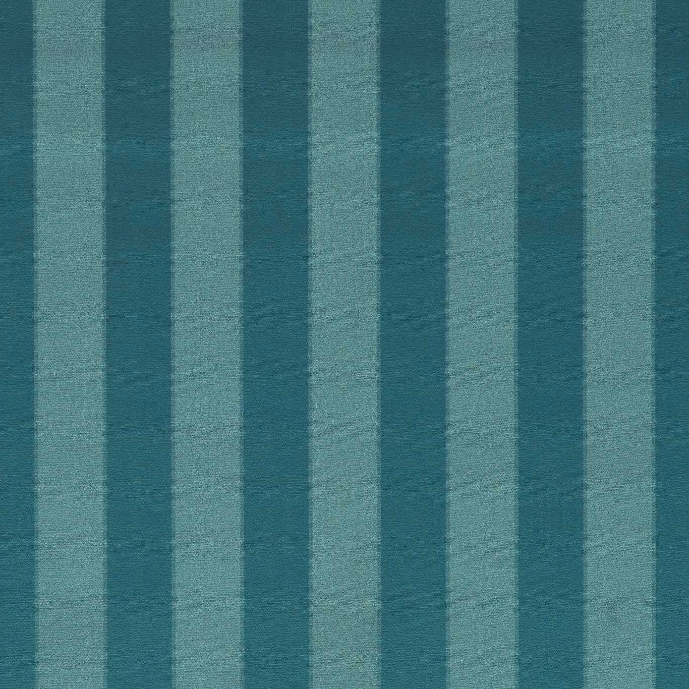 Close-up of Haldon Teal fabric with alternating deep teal and aqua vertical stripes