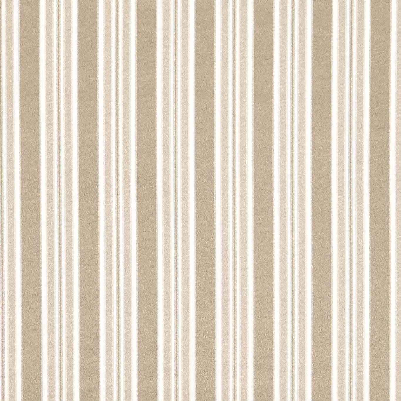 Warm antique beige woven fabric with narrow ivory vertical stripes and subtle surface texture