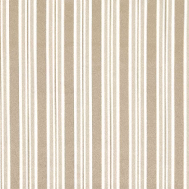 Warm antique beige woven fabric with narrow ivory vertical stripes and subtle surface texture
