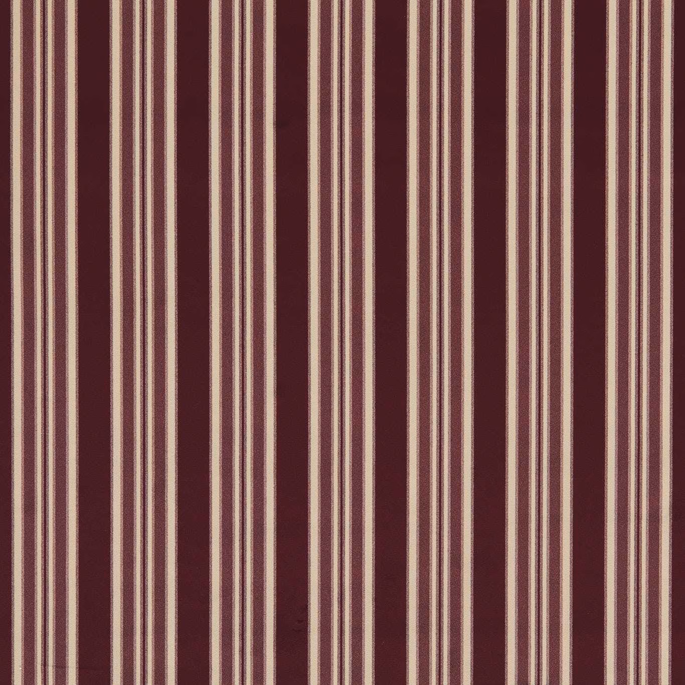 Deep mulberry woven stripe with narrow cream and taupe vertical lines
