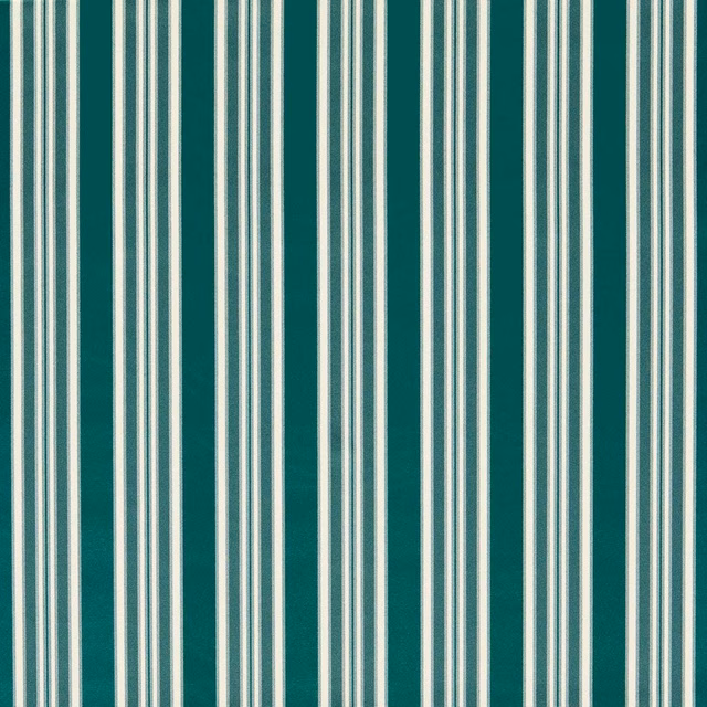 Deep teal upholstery fabric with irregular vertical ivory stripes and subtle woven texture