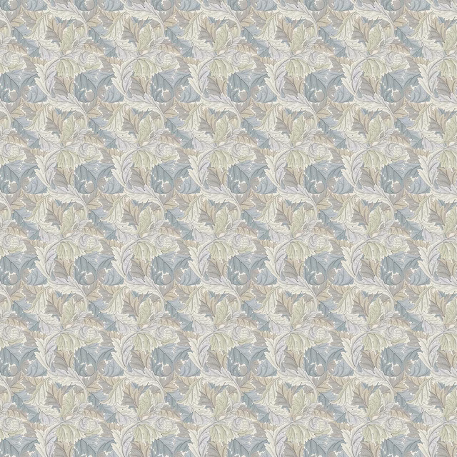 Muted slate and dove acanthus leaves with pale sage details on a light ground