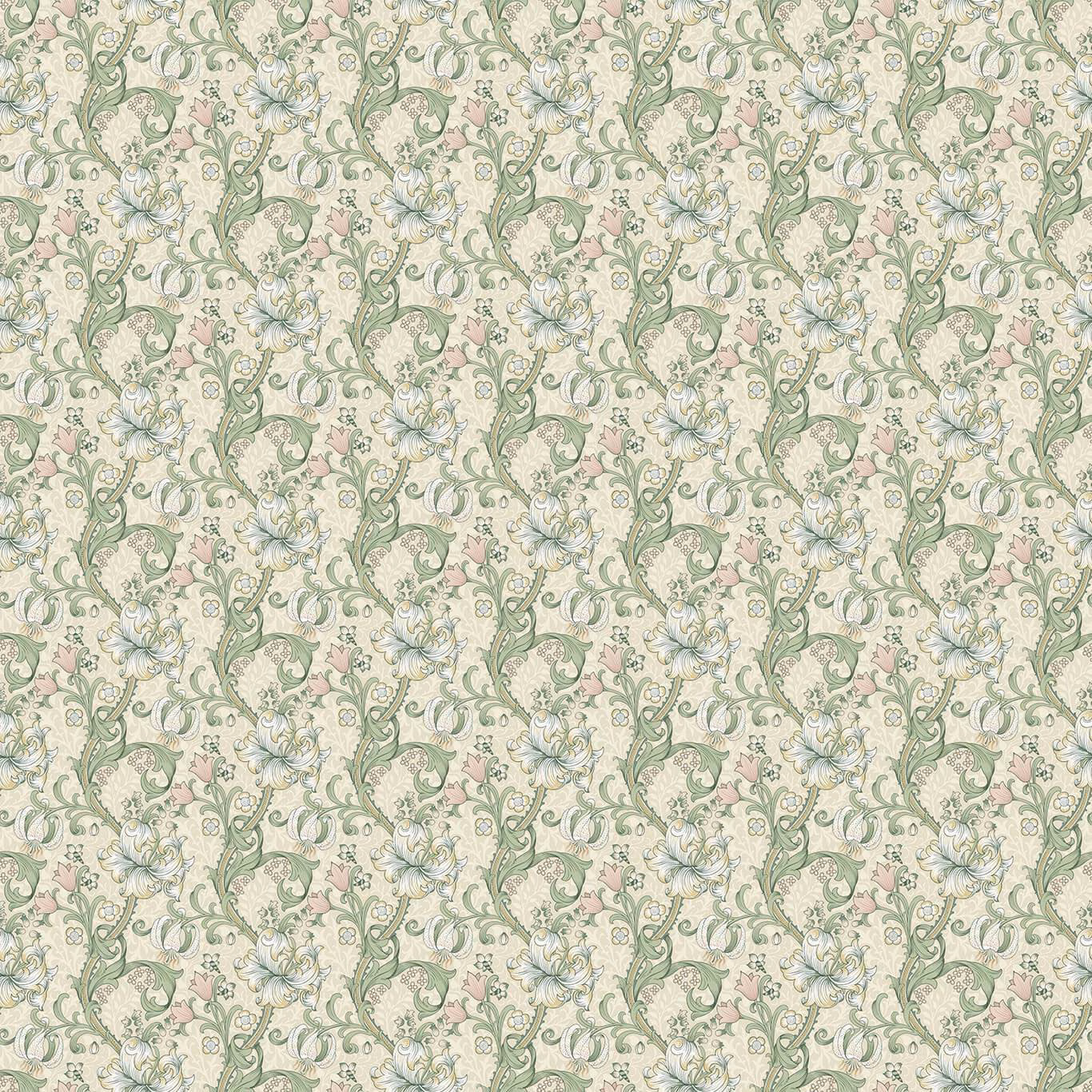Blush cream floral fabric with sage vines and pale blue flowers
