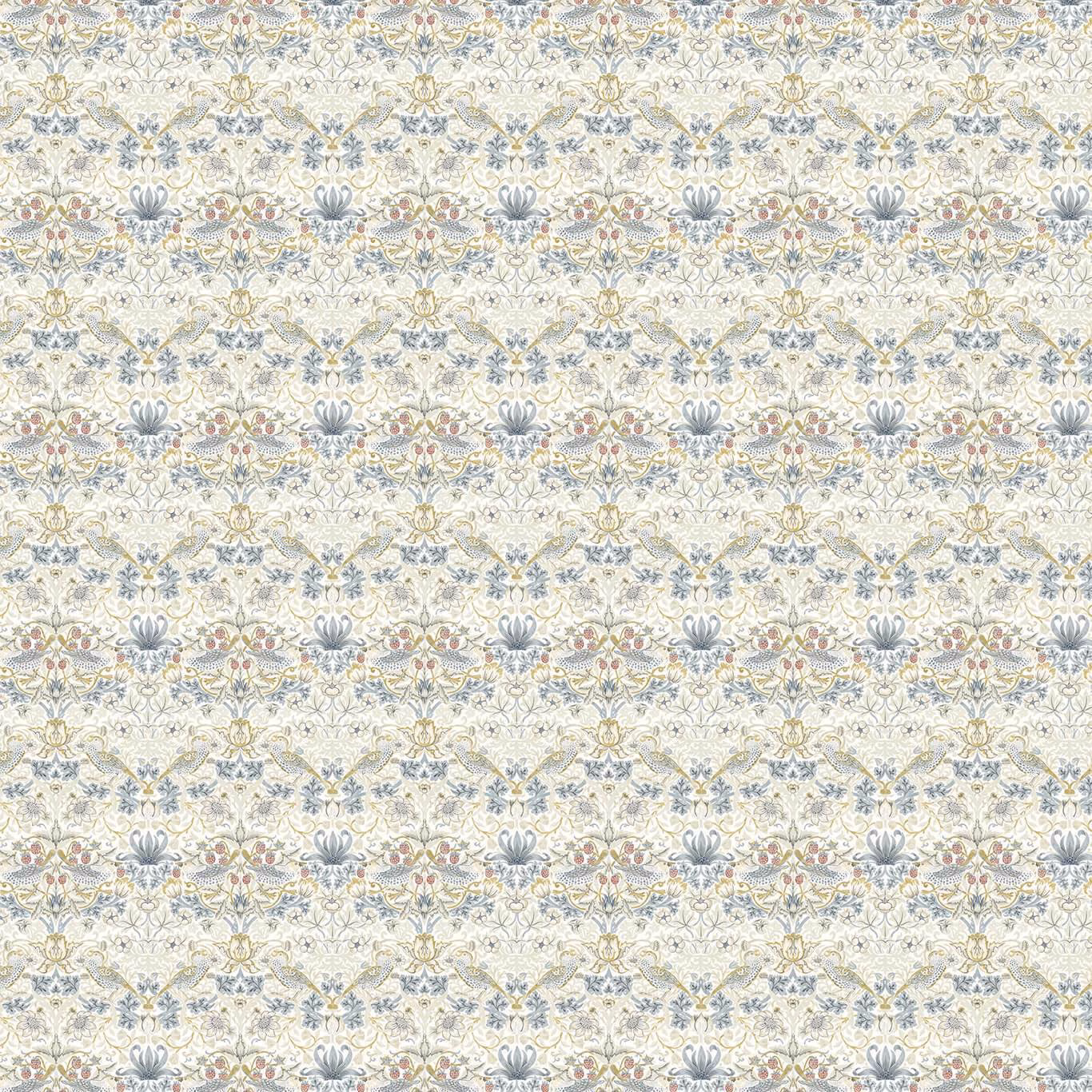 Pale cream Strawberry Thief weave with muted plum, blue and olive botanical motifs
