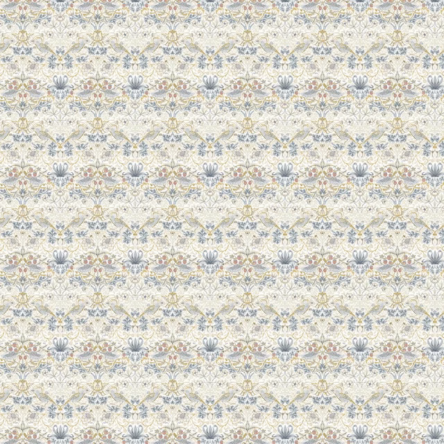 Pale cream Strawberry Thief weave with muted plum, blue and olive botanical motifs