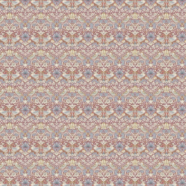 Muted plum, dusty blue and sage Strawberry Thief birds and foliage in a tight repeat