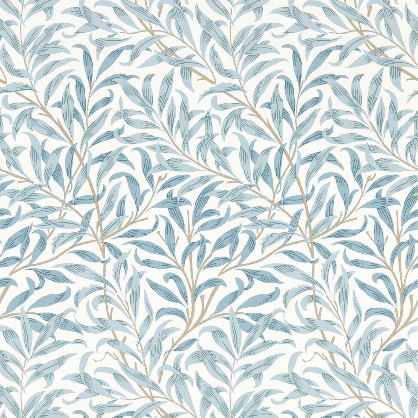 Pale mineral-blue leafy branches with fine beige stems on a creamy ground