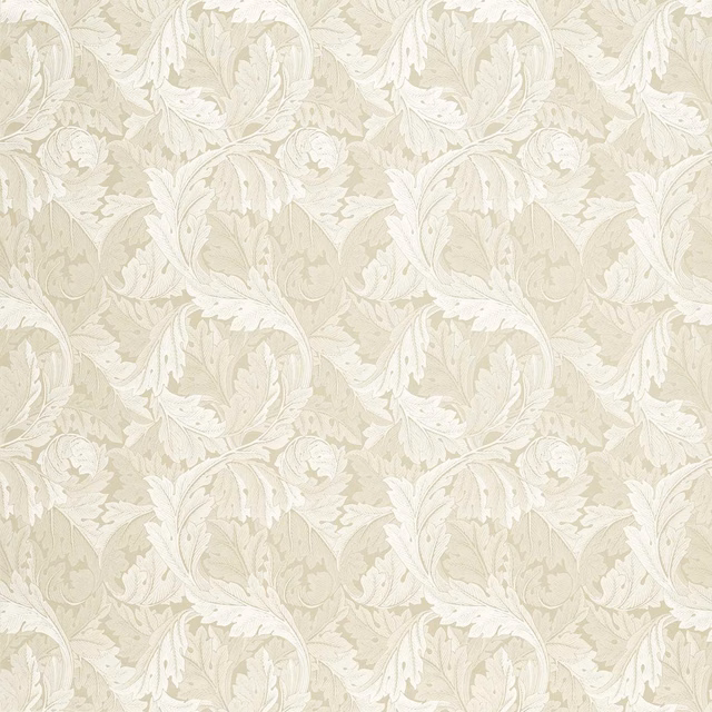 Cream and pale greige jacquard with curling acanthus leaves and floral motifs
