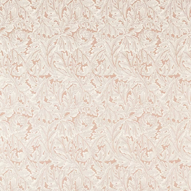 Pale blush and ivory woven fabric with scrolling acanthus leaves and flowers