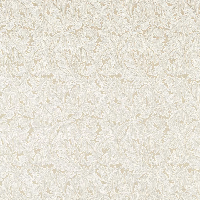 Ivory woven acanthus leaves with pale sage and taupe scrolling detail