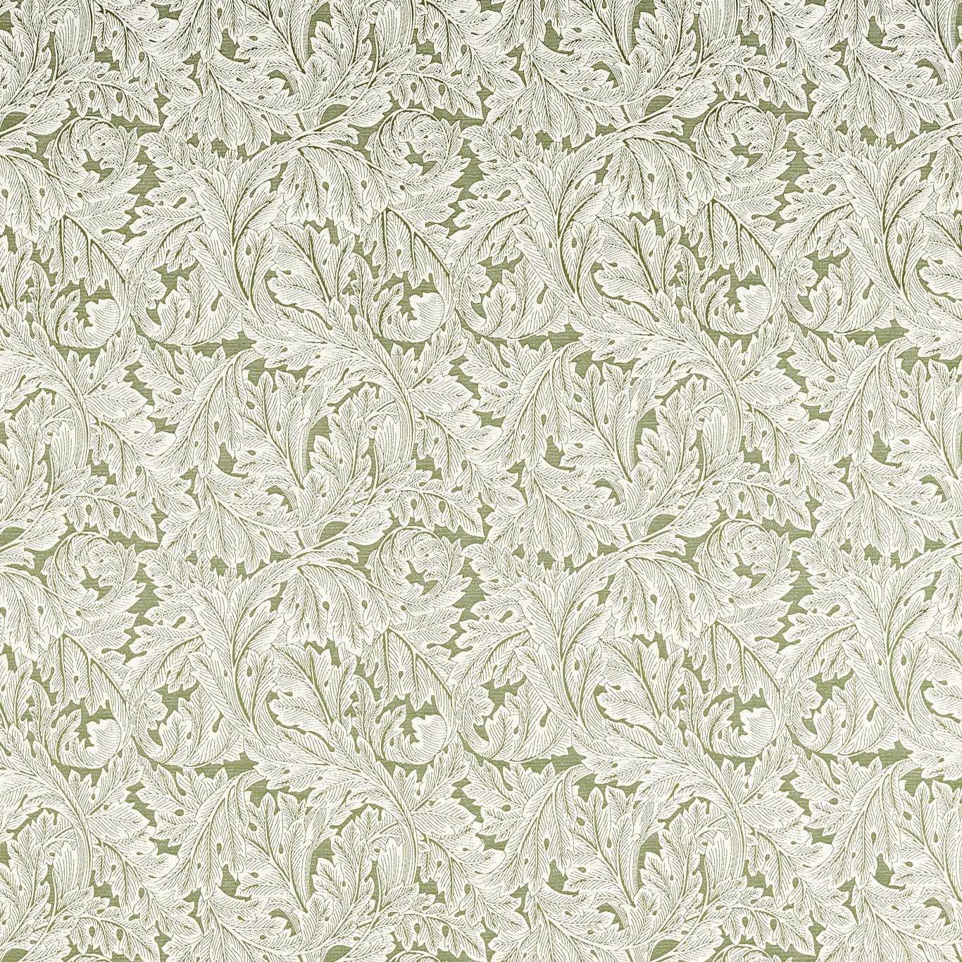 Muted sage-green and ivory acanthus leaves woven into a softly textured ground