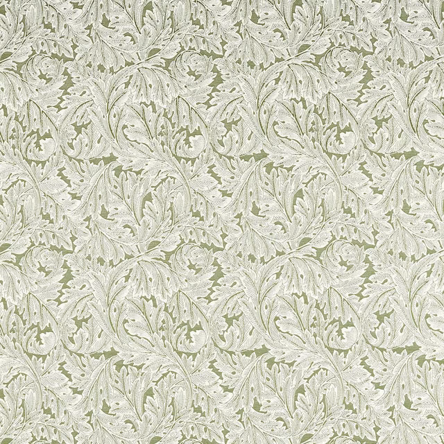 Muted sage-green and ivory acanthus leaves woven into a softly textured ground