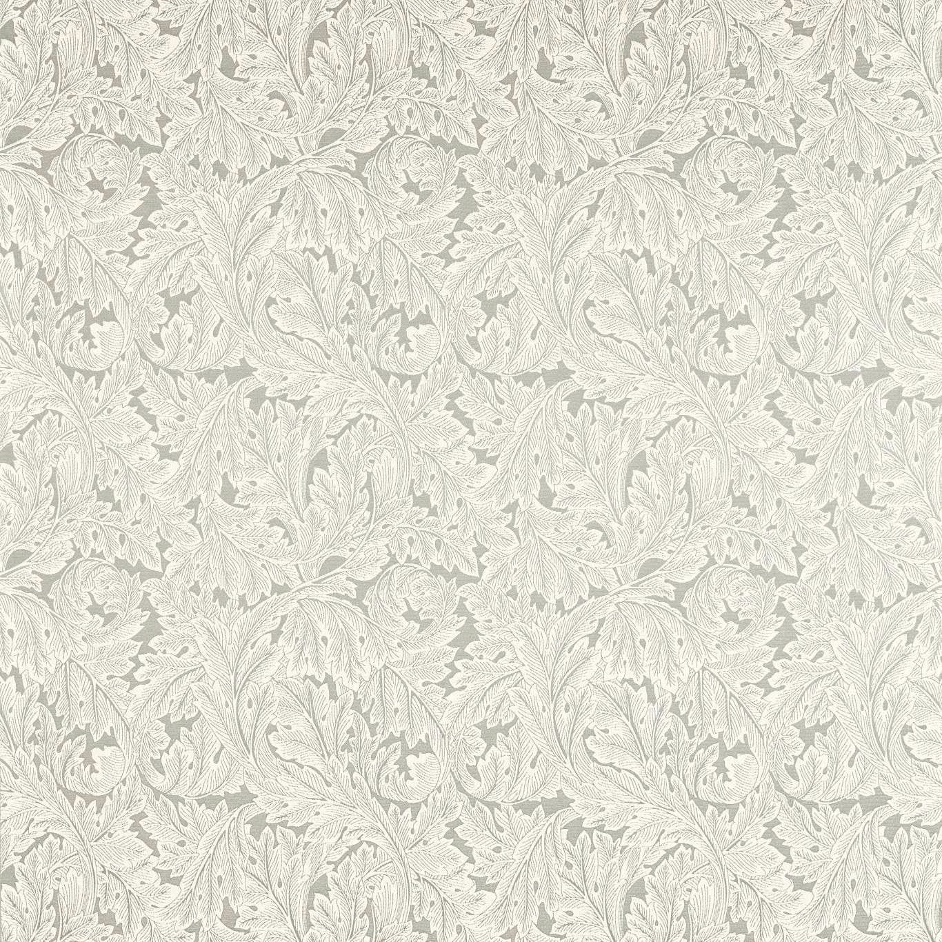 Pale slate grey woven fabric with ivory acanthus leaves and scrolling stems