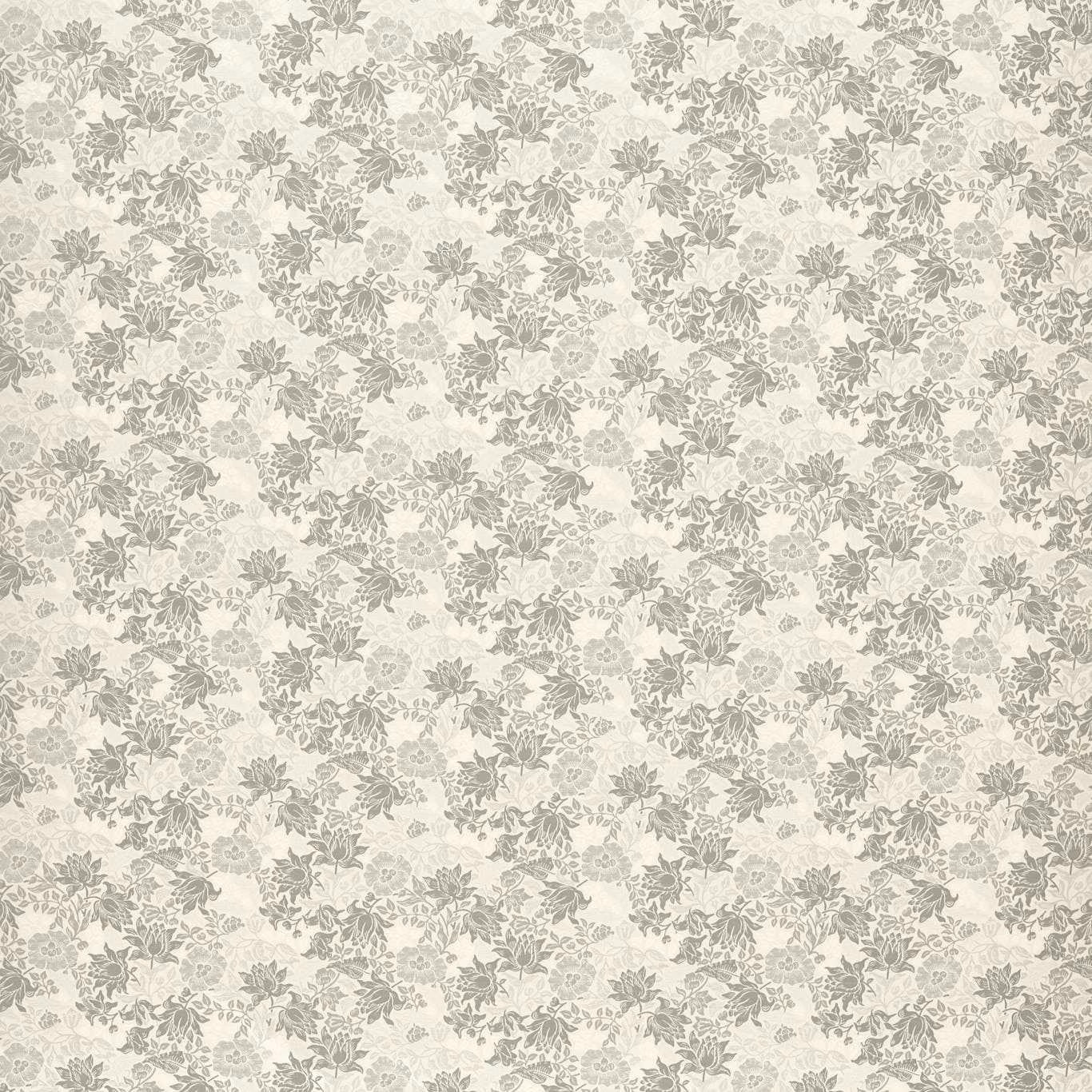 Pale dove jacquard with dense slate-grey floral sprigs and a softly textured ground