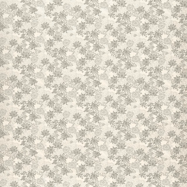 Pale dove jacquard with dense slate-grey floral sprigs and a softly textured ground