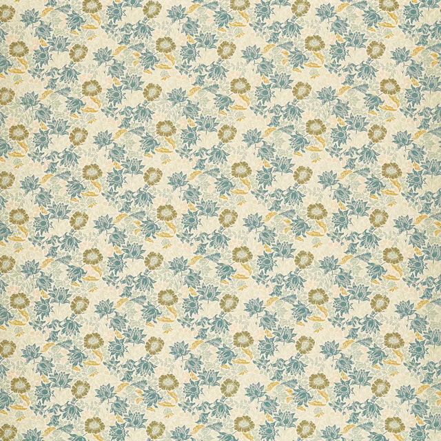 Mineral cream jacquard with sage foliage, chartreuse flowers and a dense woven botanical repeat