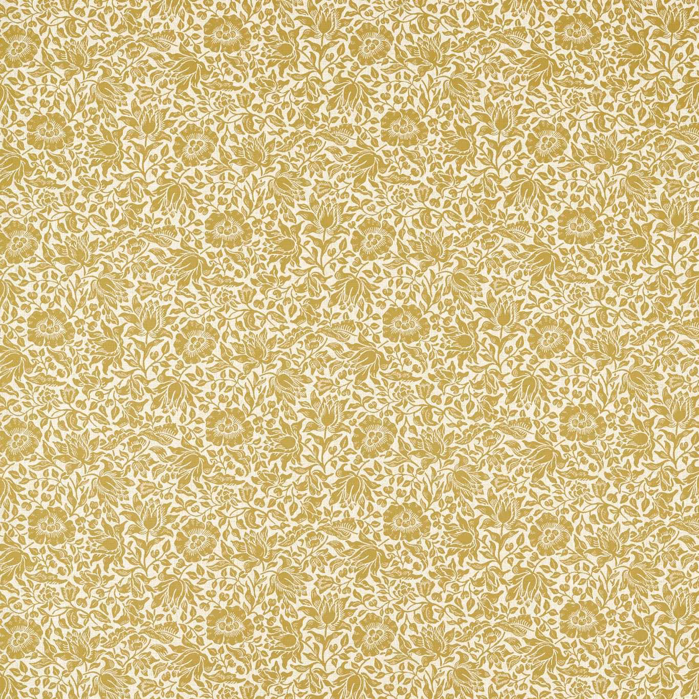 Muted chartreuse and cream woven botanical floral pattern with leafy scrolling detail