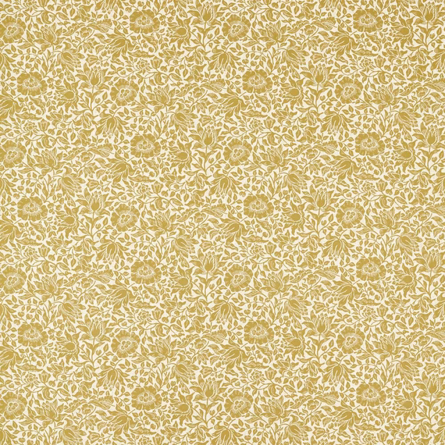 Muted chartreuse and cream woven botanical floral pattern with leafy scrolling detail