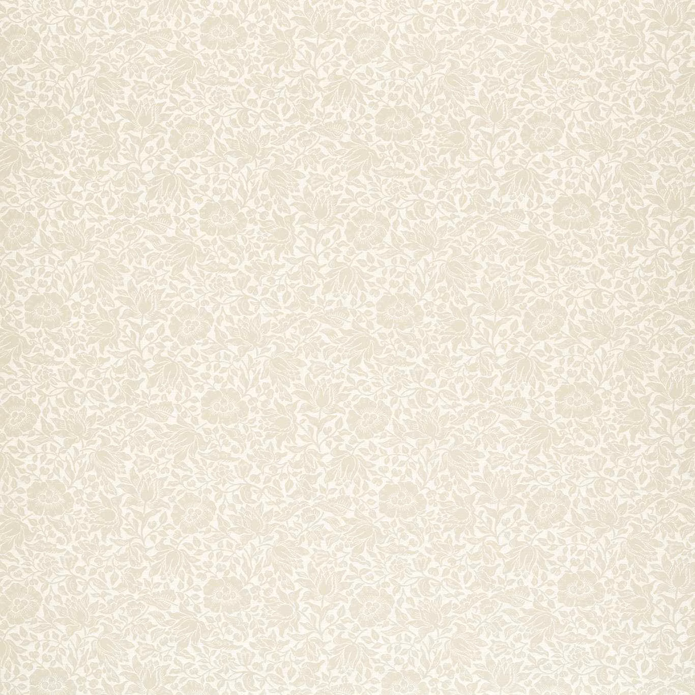 Pale ivory woven fabric with dense delicate white botanical leaves and flowers