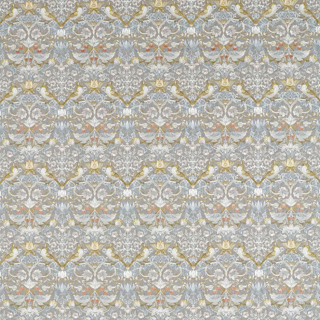 Cool slate-grey Strawberry Thief pattern with blush, cream and muted gold embroidered details
