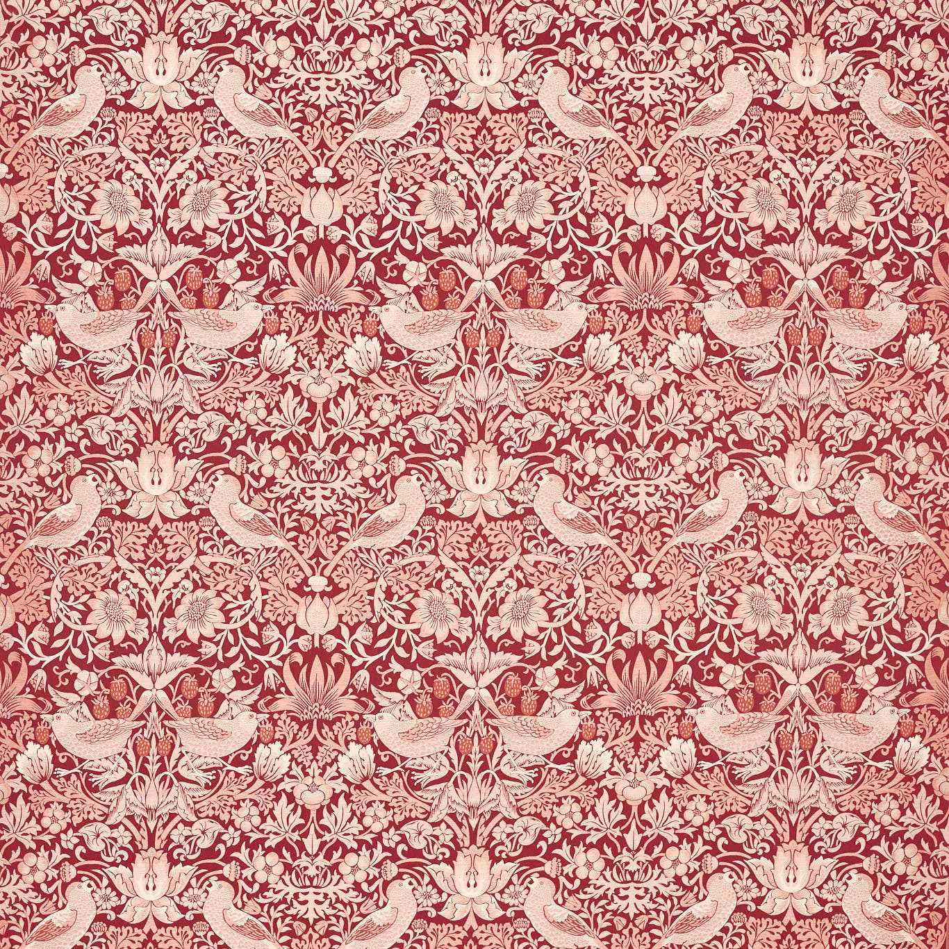 Deep plum jacquard with blush birds, cream foliage and dense woven botanical detail