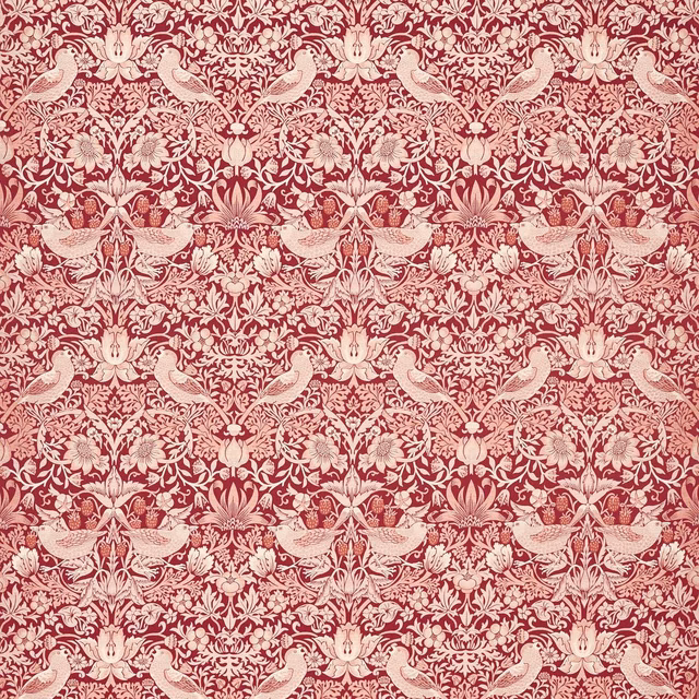 Deep plum jacquard with blush birds, cream foliage and dense woven botanical detail