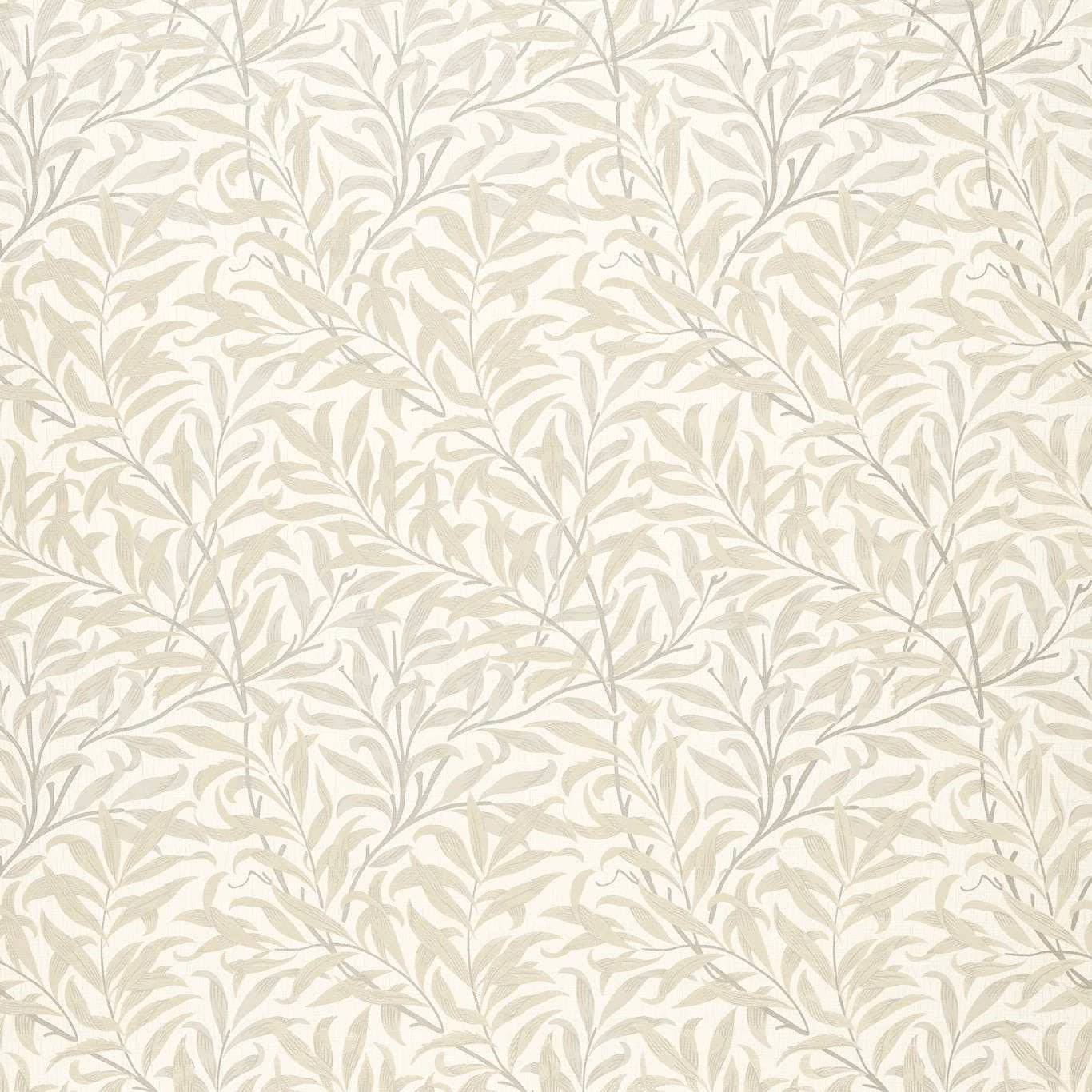 Ivory jacquard ground with densely layered muted grey willow branches and leaves