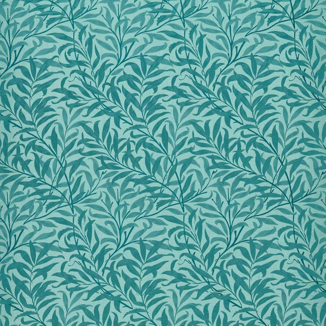 Teal jacquard with dark leafy branches and curling botanical stems