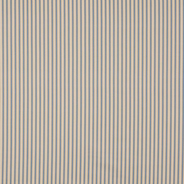 Fine vertical azur blue stripes on a soft cream woven fabric swatch