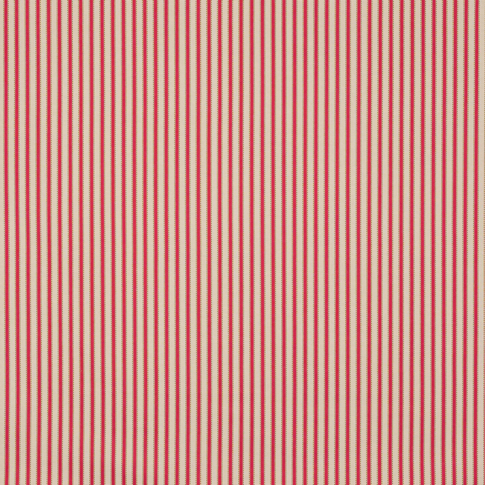 Coral pink pinstripe fabric on a pale cream ground, viewed as a flat swatch