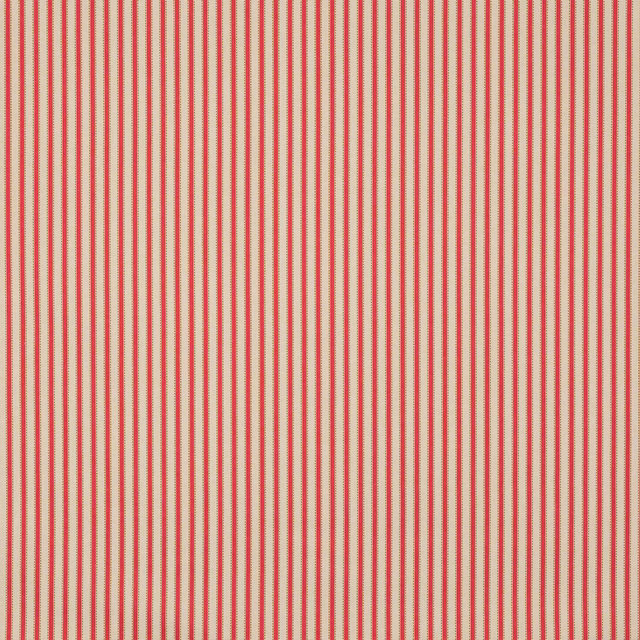 Coral pink pinstripe fabric on a pale cream ground, viewed as a flat swatch