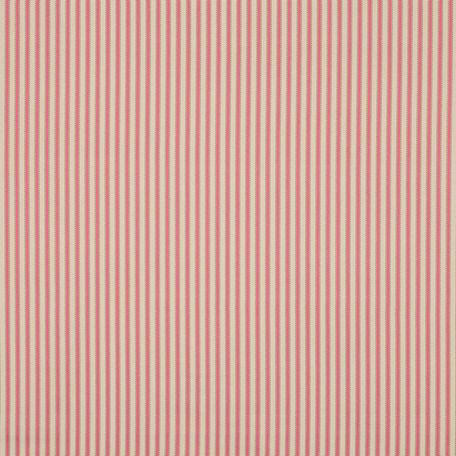 Cream fabric with fine vertical fuchsia pinstripes and a small woven texture