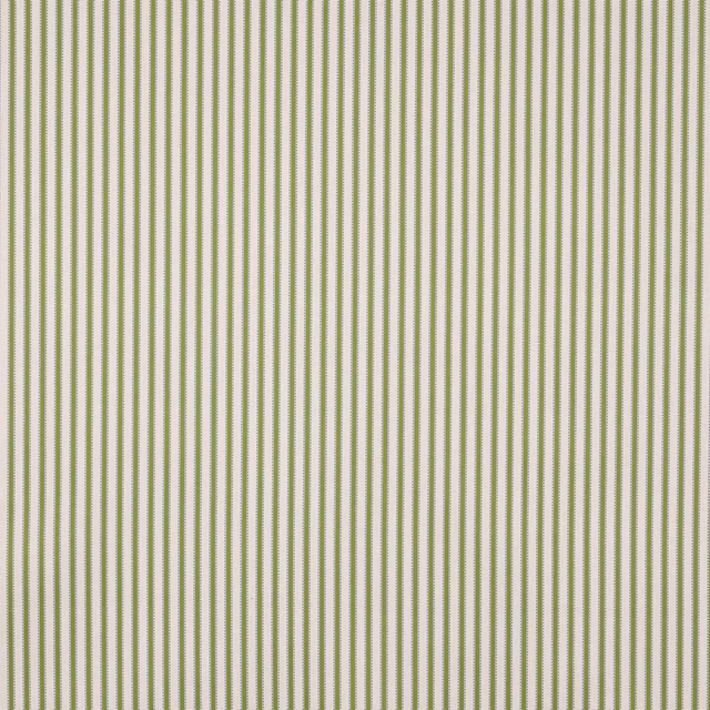 Vertical sage green pinstripes on a pale woven fabric swatch