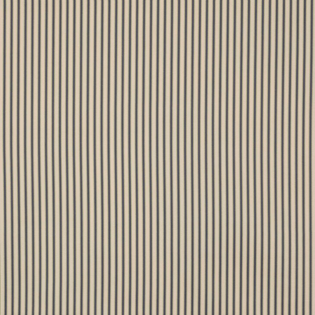 Vertical marine-blue pinstripes on a creamy ivory woven fabric