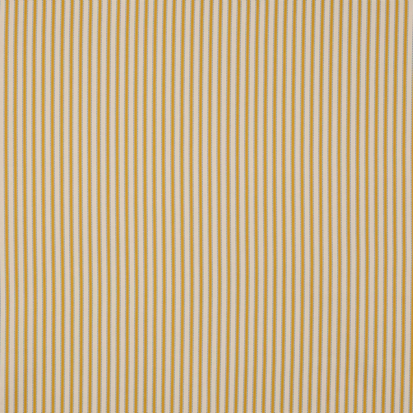 Close-up of narrow golden-yellow and pale vertical stripes on a light woven fabric