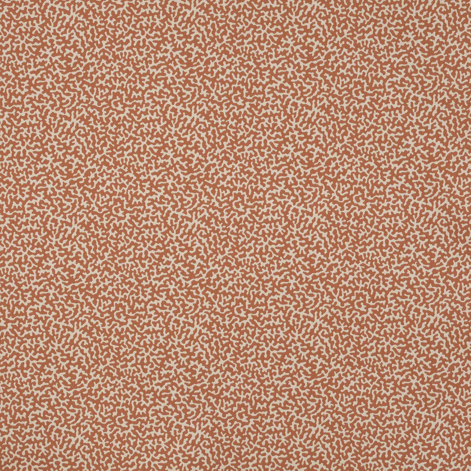 Coral terracotta abstract small-repeat fabric on a warm cream ground