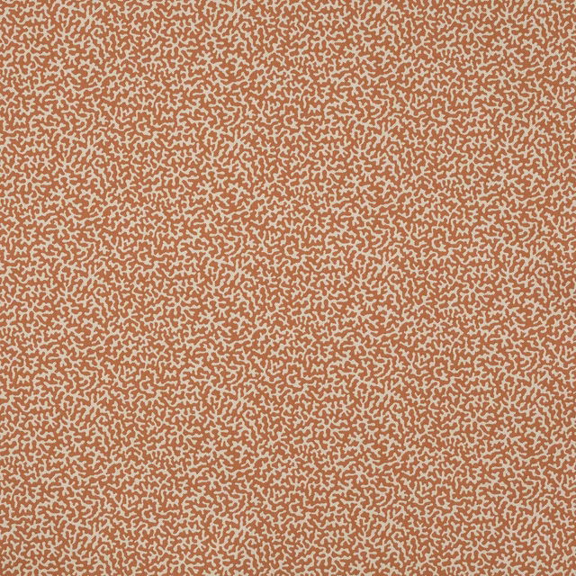 Coral terracotta abstract small-repeat fabric on a warm cream ground