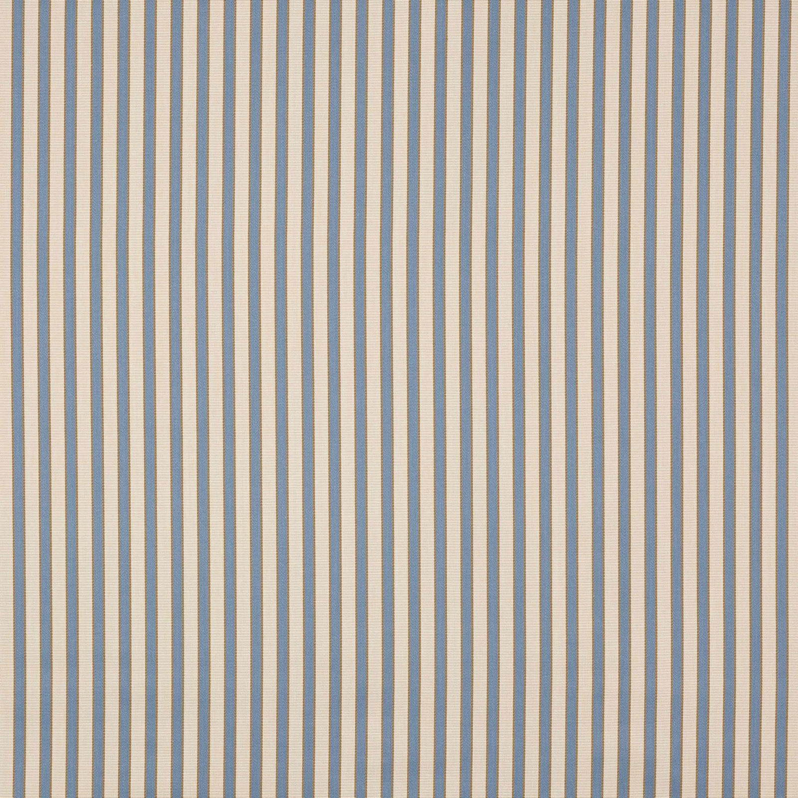 Pale cream fabric with fine vertical ciel blue stripes and a smooth woven finish