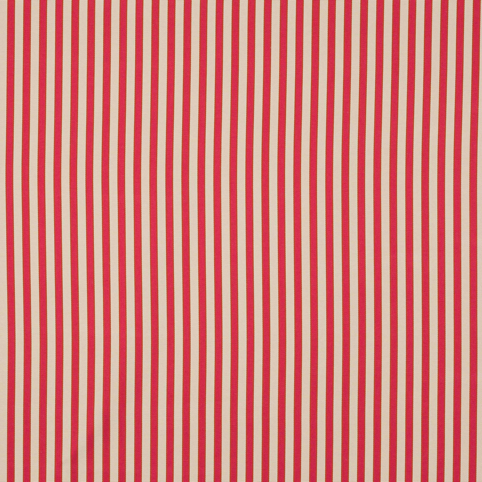Vertical coral pink and cream striped fabric with a smooth woven texture
