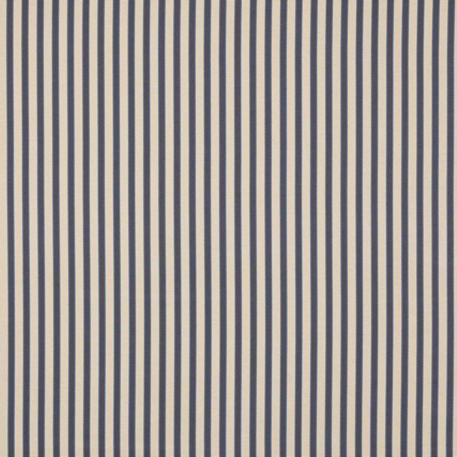 Vertical marine blue pinstripes on a cream woven fabric swatch