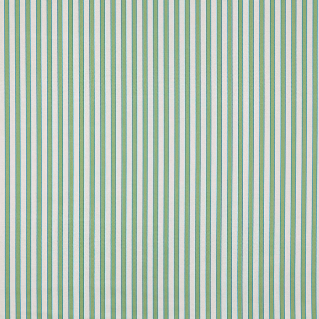 Fine vertical green and ivory striped fabric swatch with a crisp woven texture