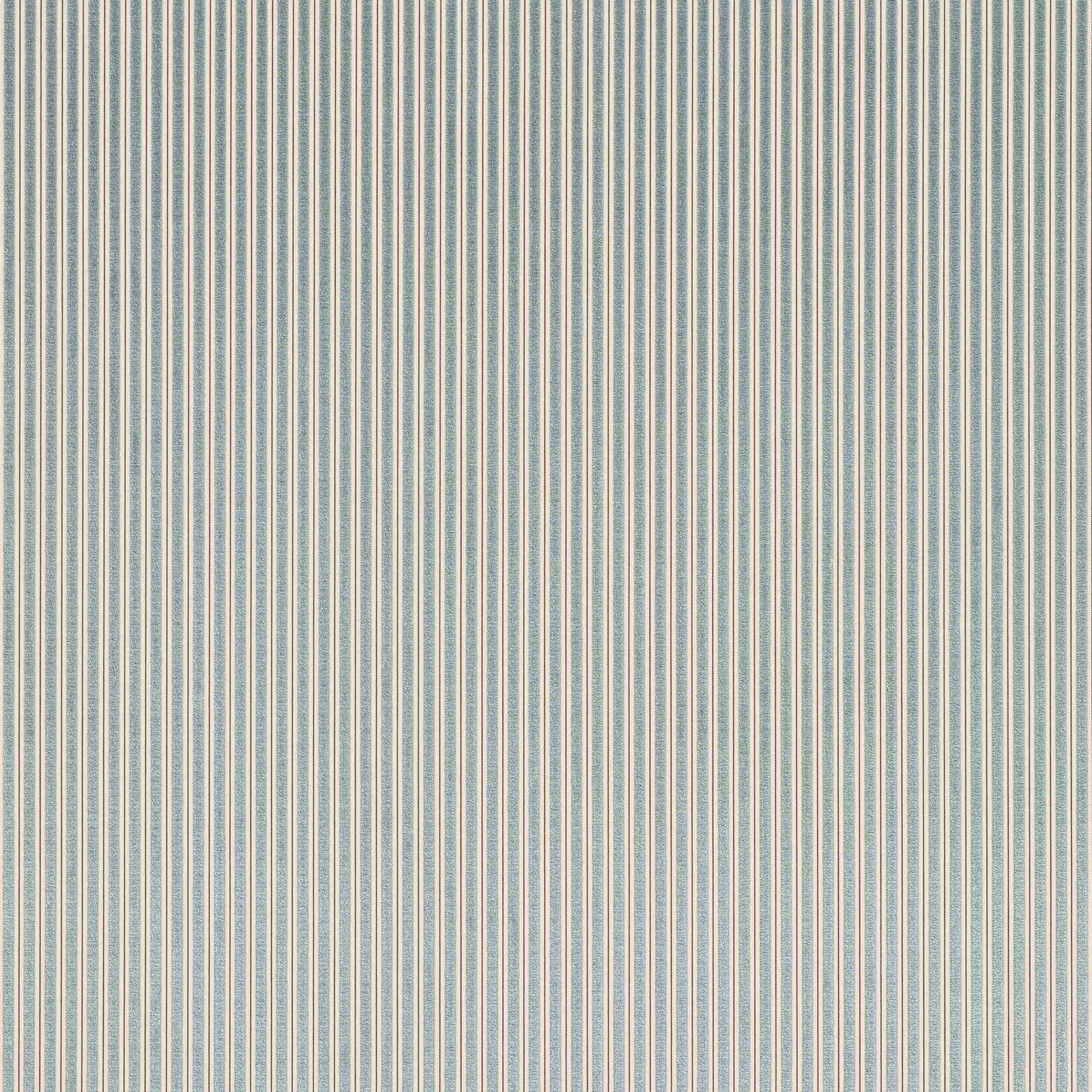 Fine vertical aqua and cream striped fabric swatch with subtle texture